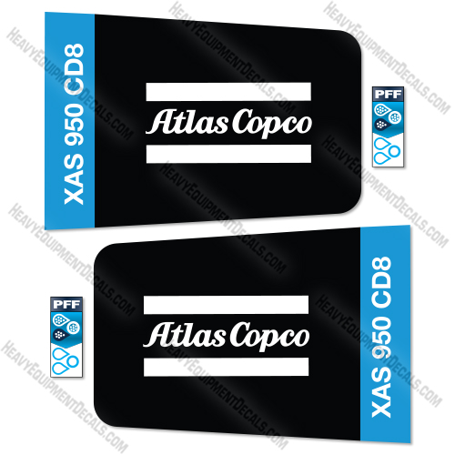 Atlas Copco XAS 950 CD8 Decal Kit Rotary Screw Mobile Air Compressor- Aftermarket Kit atlas, copco, atlas copco, decal kit, decals  