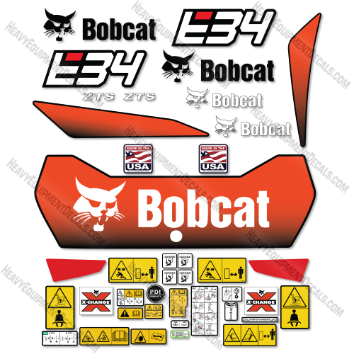 Bobcat E34 Decal Kit Mini Excavator- New Style- Aftermarket Kit 