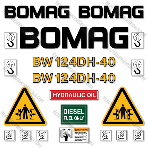 Bomag BW124DH-40 Decal Kit Vibratory Smooth Drum Roller- Aftermarket Kit   decal kit