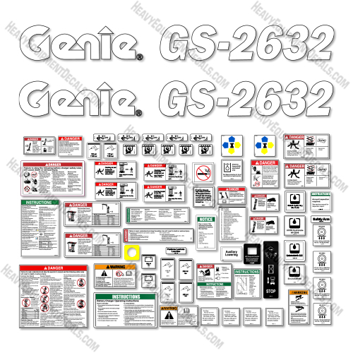Genie GS2632 Decal Kit Scissor Lift (SN: GS3205-75407 to GS3211A-109999) - Aftermarket Kit 