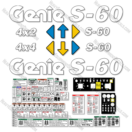 Genie S60 (SN: 3100-6829)  Decal Kit Boom Lift - Aftermarket Kit  