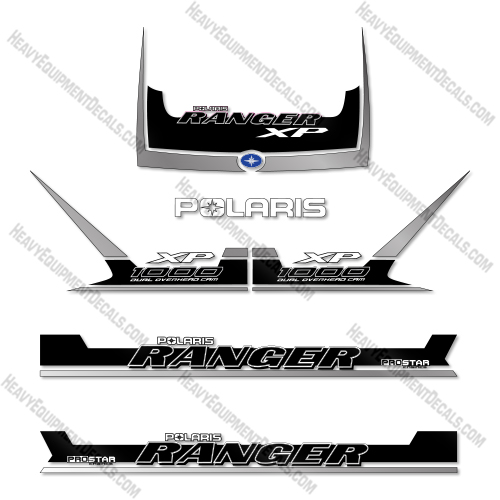 Polaris Ranger 1000 XP 2018 Decal Kit UTV -Silver & Black- Aftermarket Kit 