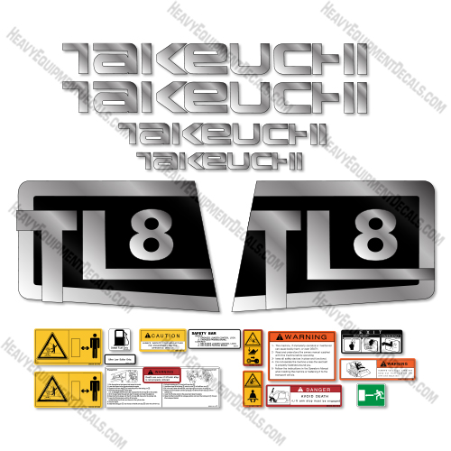 Takeuchi TL8 Decal Kit Compact Track Loader - Custom Silver - Aftermarket Kit INCR10Aug2021