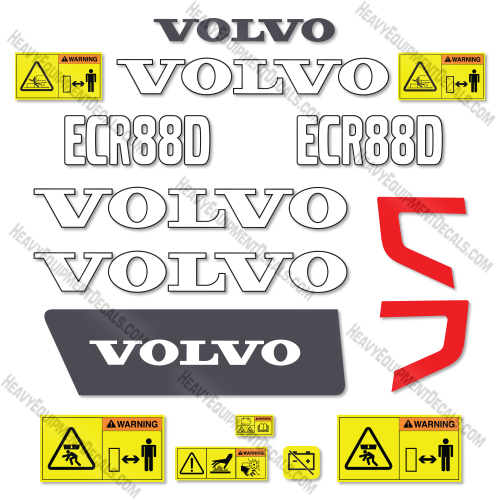 Volvo ECR88D Decal Kit Excavator - Aftermarkt Kit 88, 88d, d, decal kit, ec, ecr, ecr88, ecr88d