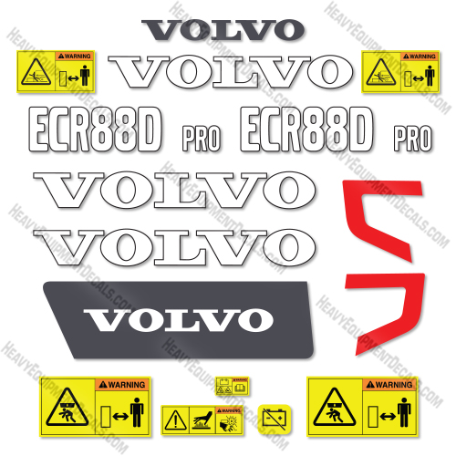Volvo ECR88D PRO Decal Kit Excavator - Aftermarket Kit 