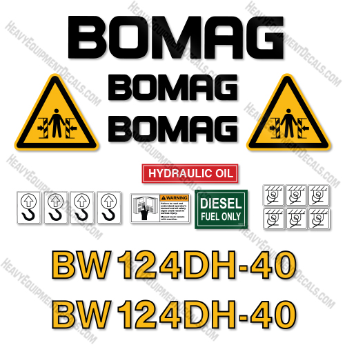 Fits Bomag BW124 DH-40 Decal Kit Smooth Drum Roller  decal kit