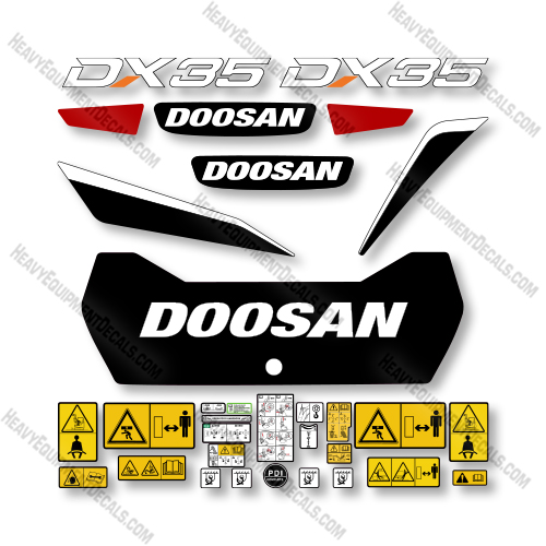 Doosan DX35 Decal Kit Mini Excavator -  Aftermarket Kit  decal kit, decals ,doosan, pallet jack