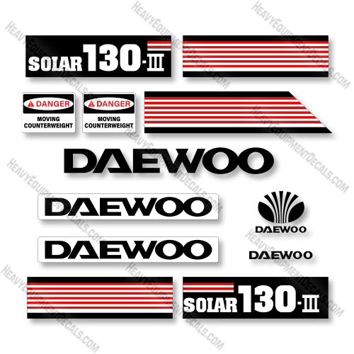 Doosan Solar 130-3 Decal Kit Crawler Excavator -  Aftermarket Kit  decal kit, decals ,doosan, pallet jack