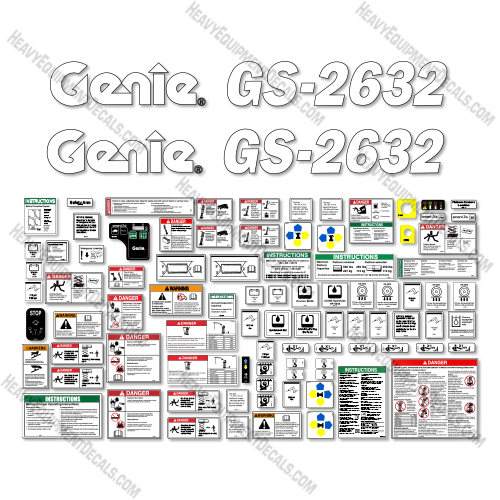 Genie GS2632 Decal Kit Scissor Lift (SN: GS3215A-140498 to 15A-142676) and from (SN: GS3216P-142677 to GS3216P-148699) - Aftermarket Kit 