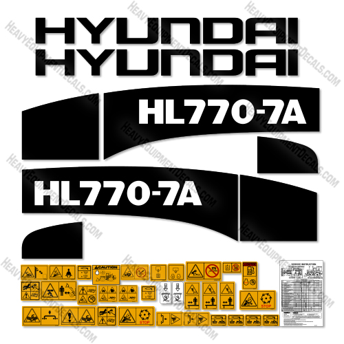 Hyundai HL770-7A Decal Kit Wheel Loader- Aftermarket Kit decal kit