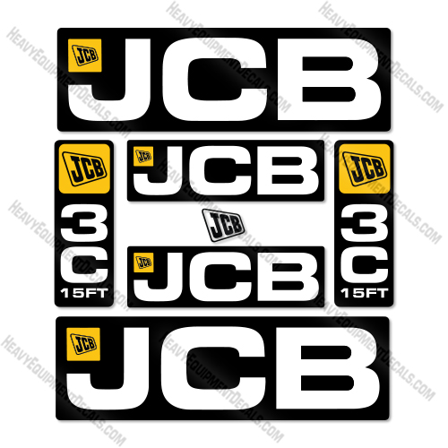 JCB 3C 15 Feet 4T Decal Kit Backhoe- New Style- Aftermarket Kit 