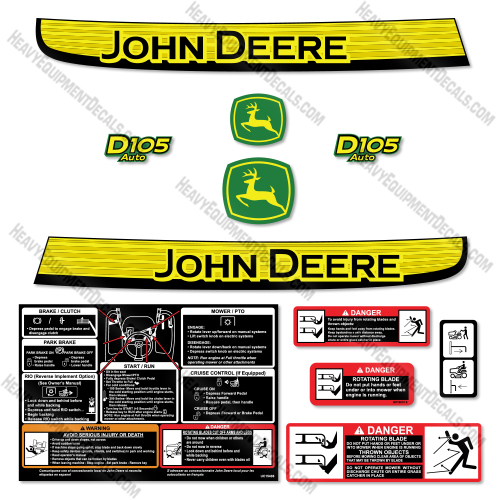 John Deere D105 Decal Kit Lawn Tractor- Aftermarket Kit    decal kit, deere, john deere