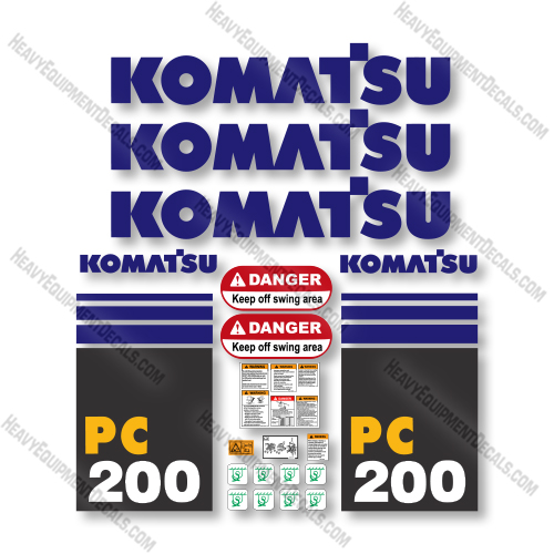 Komatsu PC200-7 Decal Kit Excavator - Aftermarket Kit   decal kit, decals, komatsu 