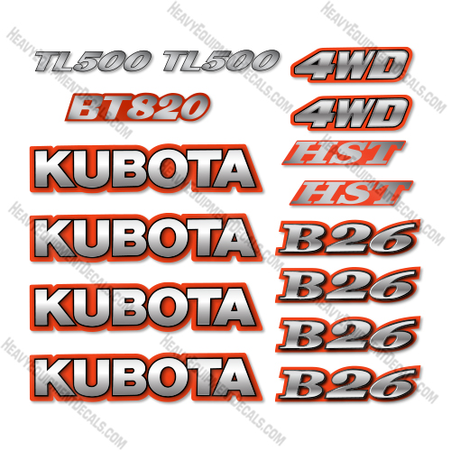 Kubota B26 Decal Kit Backhoe - No Warnings - Aftermarket Kit  Kubota,decals