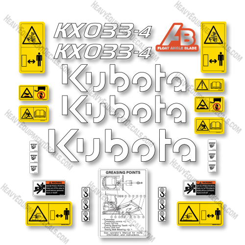 Fits Kubota KX033-4 Decal Kit Mini Excavator - New Style - Aftermarket Kit  033, 033-4, 33, 33-4, Kubota, kx033, kx033-4