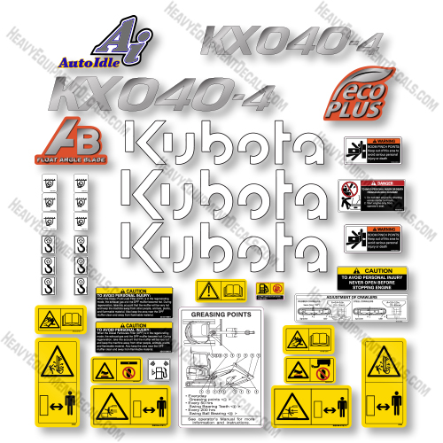 Kubota KX040-4 Decal Kit Mini Excavator - New Style -  Aftermarket Kit Kubota,decals