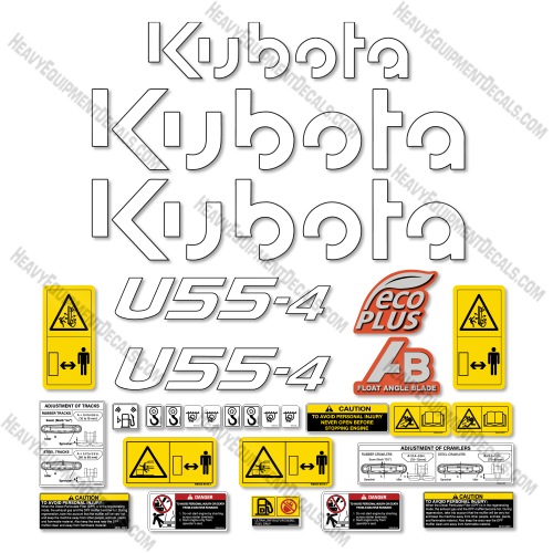 Kubota U55-4 Decal Kit Excavator - New Style - Aftermarket KIt Kubota,decals
