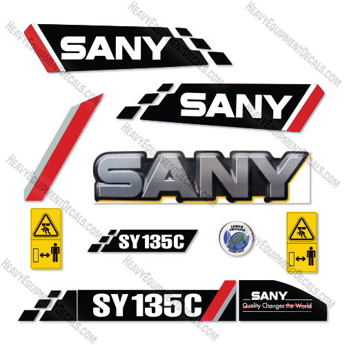 Sany SY135C Decal Kit Excavator - New Style -  Aftermarket Kit 135, 135c, decal kit, sy135, sy135c