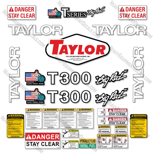 Taylor T300 Decal Kit Forklift - Aftermarket Kit 950, big, bigred, red, tx