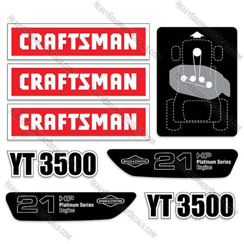 Fits Craftsman YT3500 Decal Kit Mower 3500, decals, yt-3500