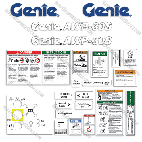 Fits Genie AWP-30S Decal Kit Aerial Lift 30, decals, awp30s, awp30