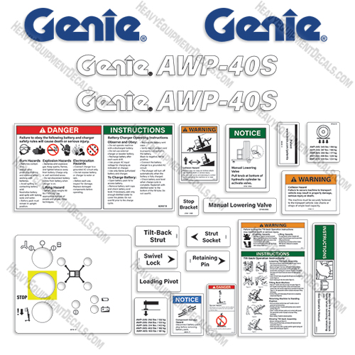 Fits Genie AWP-40S Decal Kit Aerial Lift 40, decals, awp40s, awp40