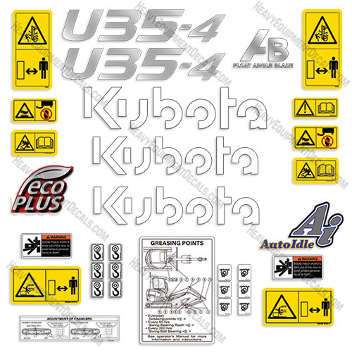 Fits Kubota U35-4 Decal Kit Mini Excavator (New Style) 35, 35-4, Kubota, u35, u35-4, u354, new