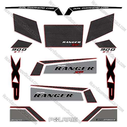Fits Polaris Ranger 900 XP EPS LE Decal Kit - 2014 (RED) 900, 900 crew, 900efi, decals, efi, excavator, high, high output, output