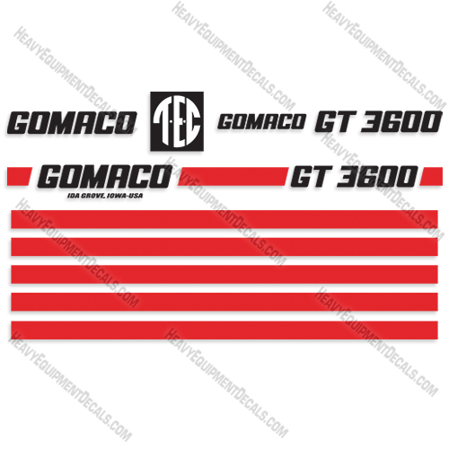 Gomaco GT 3600 Paver Decal Kit decals, asphalt, gt3600, slipform