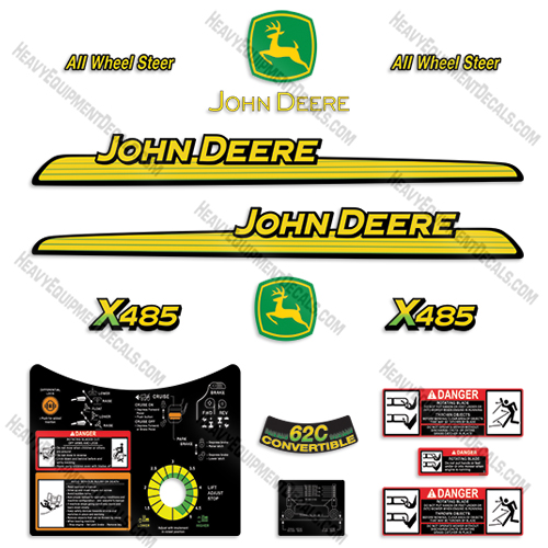 John Deere X485 Decal Kit Riding Mower 485, x485, lawn, decals