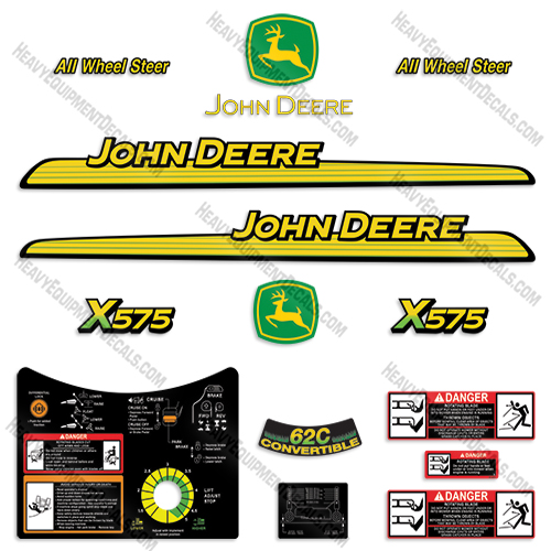 John Deere X575 Decal Kit Riding Mower 575, x575, lawn, decals