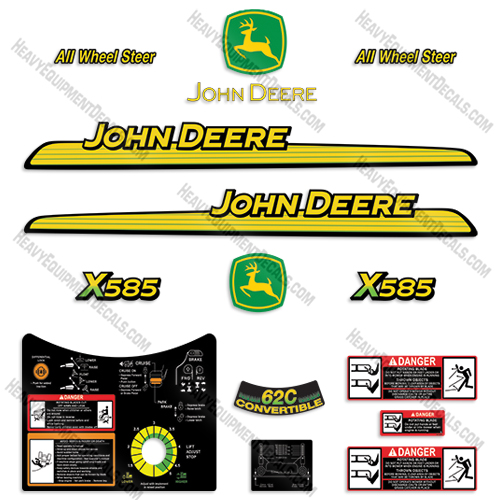John Deere X585 Decal Kit Riding Mower 595, x595, lawn, decals