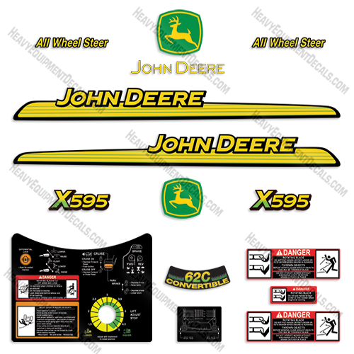 John Deere X595 Decal Kit Riding Mower 595, x595, lawn, decals