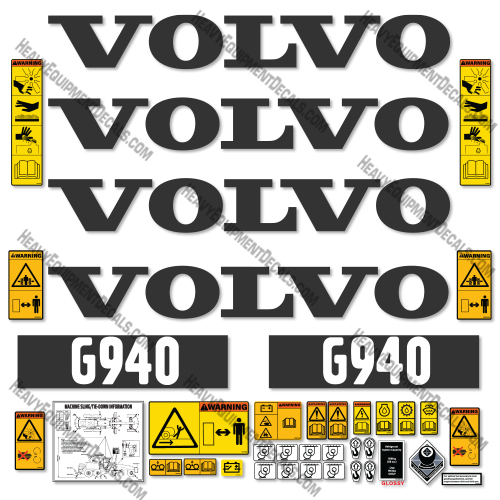 Volvo G940 Motor Grader - Scraper Decal Kit 