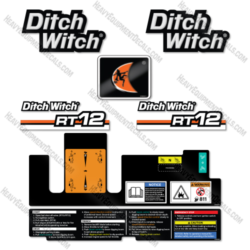 Fits Ditch Witch RT 12 Decal Kit Trencher- Old Style! decal kit, ditch-witch, ditchwitch, trencher