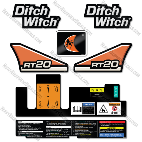 Fits Ditch Witch RT20 Decal Kit Trencher  