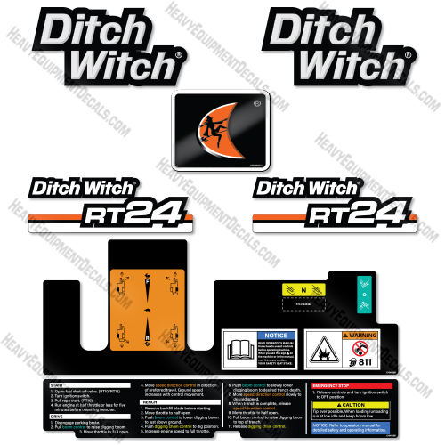 Fits Ditch Witch RT 24 Decal Kit Trencher- Old Style! 24, decal kit, ditch-witch, ditchwitch,  trencher