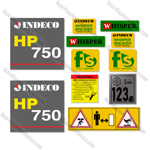Indeco HP750 Decal Kit Hydraulic Hammer -Aftermarket Kit 