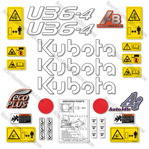 Kubota U36-4 Decal Kit Excavator - Aftermarket Kit Kubota,decals