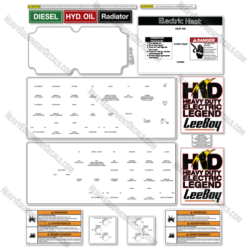 LeeBoy 8515B Control Decals Decal Kit Asphalt Paver - Aftermarket Kit 