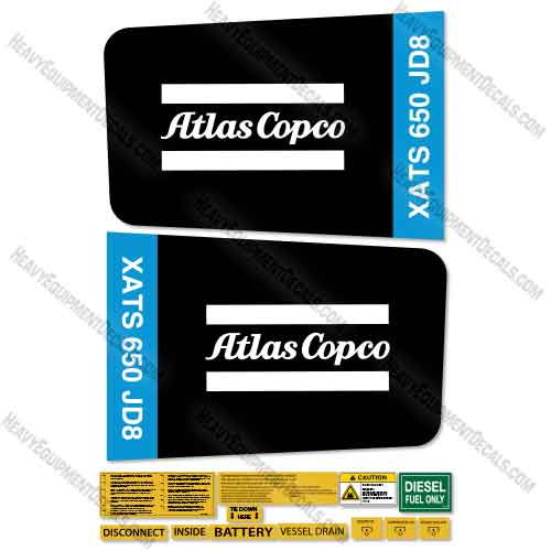 Fits Atlas Copco XATS 650 JD8 Decal Kit Air Compressor  atlas, copco, atlas copco, decal kit, decals , 650