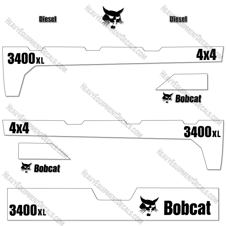 Fits Bobcat 3400XL 4x4 Decal Kit Utility Vehicle - BLACK & WHITE decal kit, 3400 xl, xl, 3400