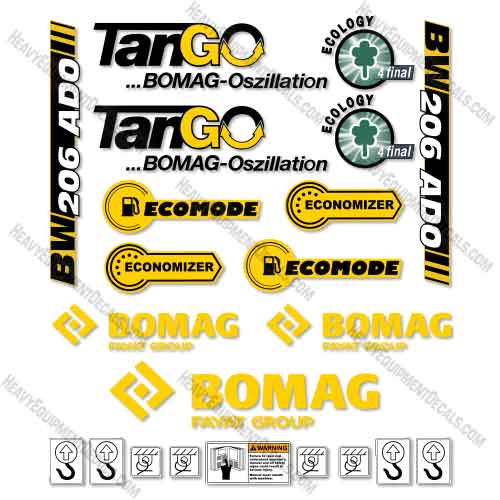 Fits Bomag BW206ADO-5 Roller Decal Kit    206ADO, bw206ADO-5, decal kit
