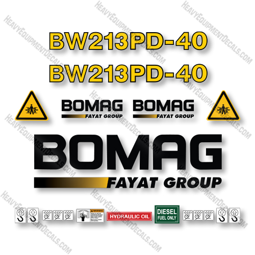 Bomag BW213PD-40 Decal Kit Smooth Drum Roller - Aftermarket Kit    decal kit