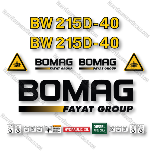 Bomag BW215D-40 Decal Kit Smooth Drum Roller - Aftermarket Kit     decal kit