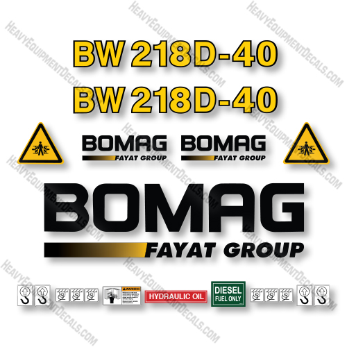 Bomag BW218D-40 Decal Kit Smooth Drum Roller - Aftermarket Kit     decal kit