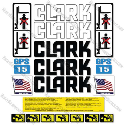 Fits Clark GPS15 Decal Kit Forklift decal kit, clark