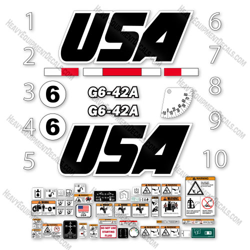 Custom USA Upgrade Fits JLG G6-42A Decal Kit Telehandler - Aftermarket Kit 42a, 642, 642a, decal kit, g6, g6-42a
