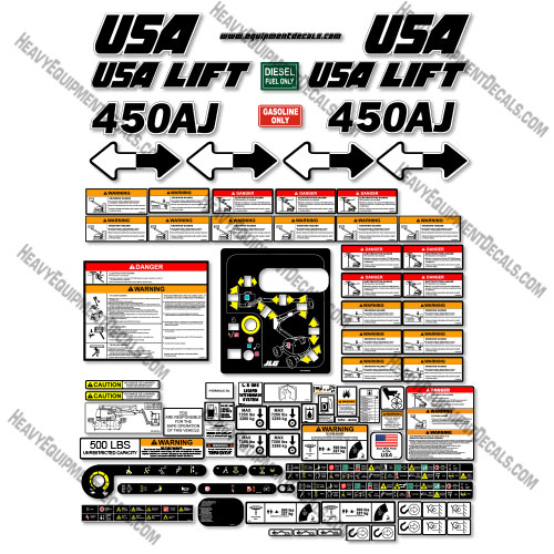 Custom USA Decal Upgrade For JLG 450AJ Boom Lift - Aftermarket Kit 450, 450aj, decal kit, power