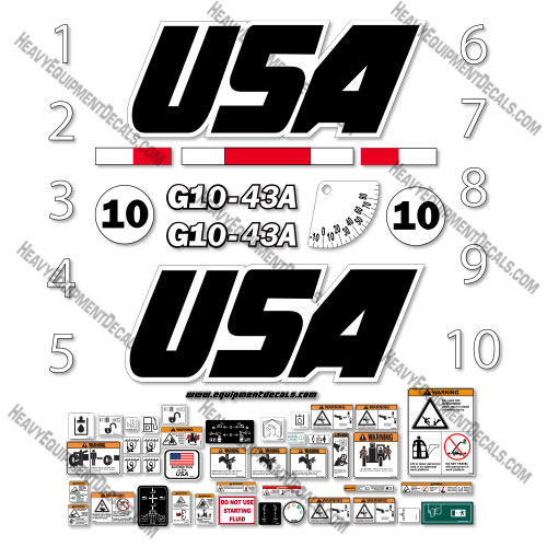Custom USA Decal Upgrade For JLG G10-43A Telehandler - Aftermarket Kit 